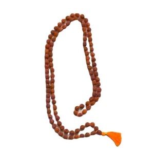 UNBRANDED Natural HAND KNOTTED Seed Necklace With Orange Tassel PENDANT